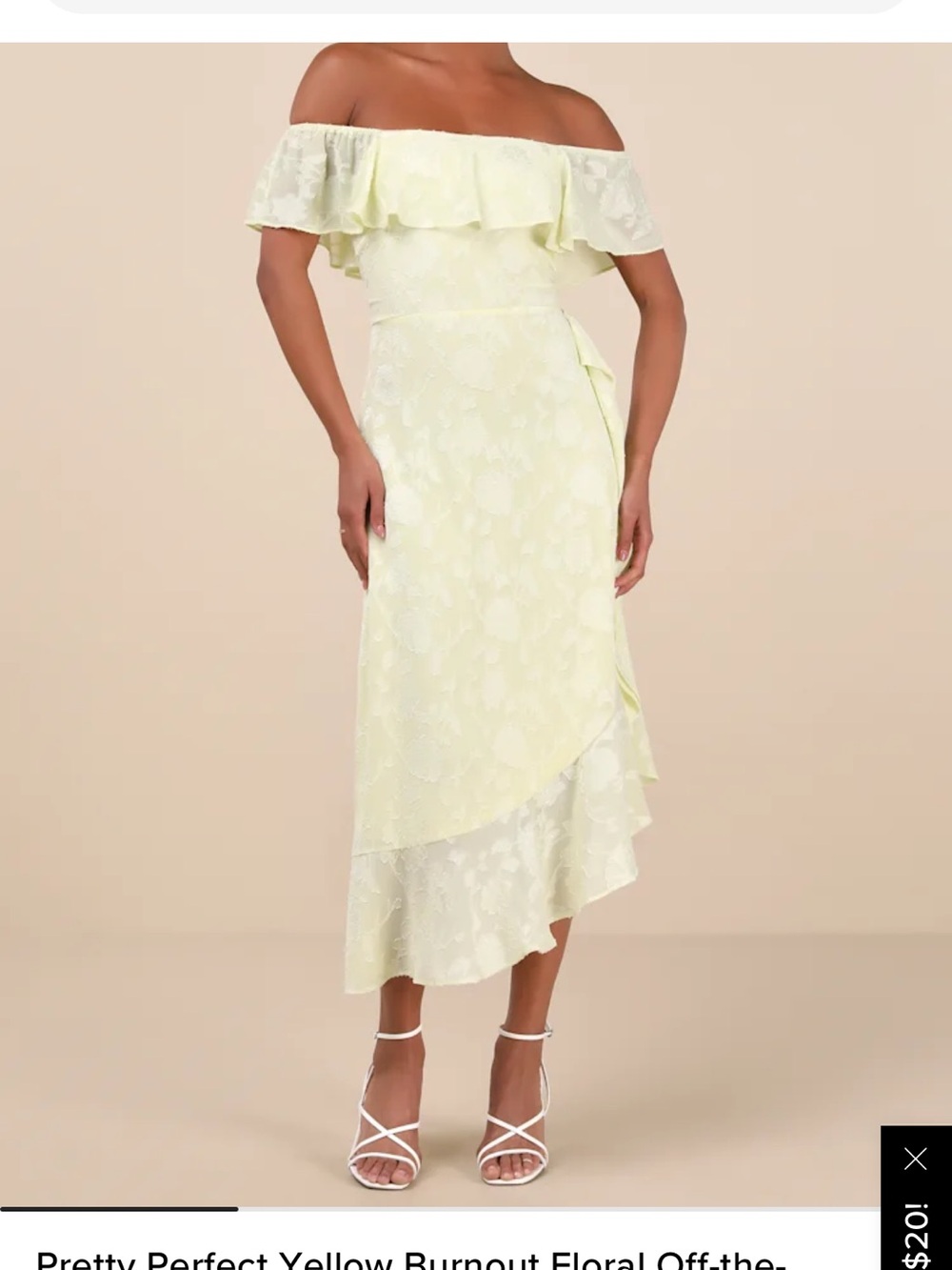 LULU’s NWT Off-Shoulder Ruffle Midi Dress in Soft Yellow